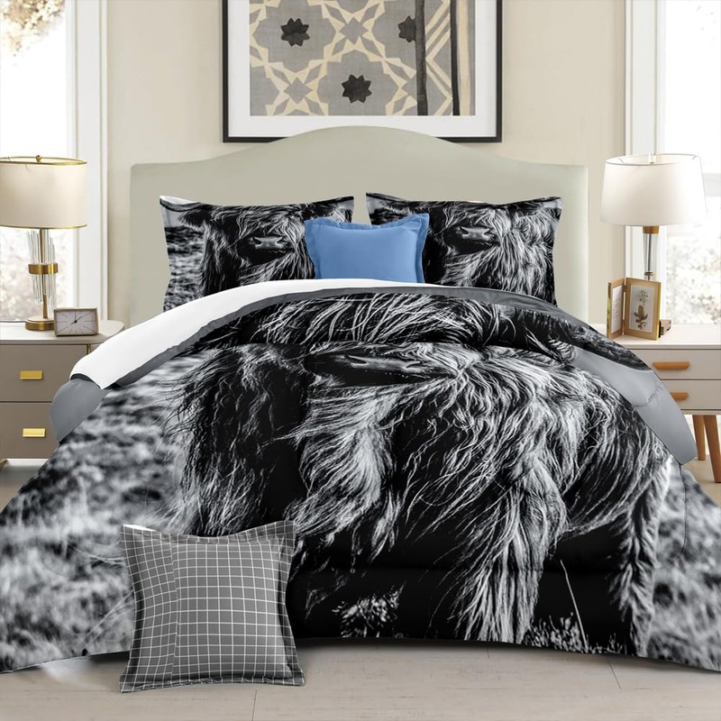 Yilinata Highland Cow Comforter Set Farmhouse Quilt Bedding Set King