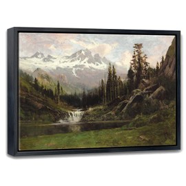 Aubeeba Framed Mountain Wall Art Landscape Painting Home Decor,Vintage Forest Wall Art Canvas Prints Scenery Decor for Living Room Office 08x12 inches