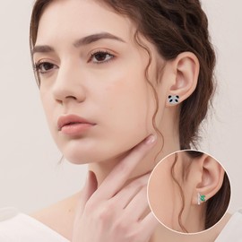 Panda Earrings for Women 925 Sterling Silver Asymmetrical CZ Panda Bear Stud Earring Cute Animal Jewelry Gifts for Teens