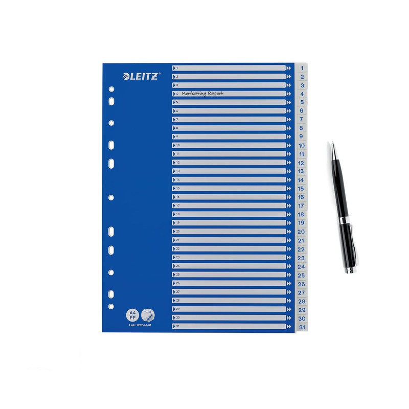 Leitz A4 1-31 Index, Heavy Duty Plastic and Cardboard, Blue/White