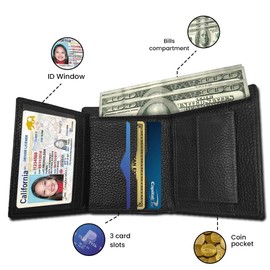 Leather Wallet For Men Bifold Wallets With 6 Card Slots, Coin Pocket (Jet Black)