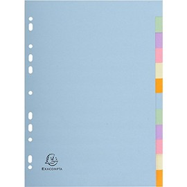 Exacompta 1612E Forever Pastel Index for DIN A4, Made of Recycled Cardboard, 12 Pieces, Full Height, 22 x 29.7 cm, Full Colour, 2 x 6 Colours, Blue Angel Pastel Watercolour Dividers, Dividers Strips.