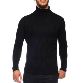 Karl´s People K-107 Men's Turtleneck Pullover S-5 XL • Turtleneck Pullover for Men with Striped Pattern • Comfortable Men's Long Sleeve Jumper, black, xl