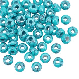 AHANDMAKER 60Pcs Synthetic Turquoise Beads, 8mm Round Spacer Loose Stone Beads Turquoise Gemstone Beads Large Hole Rondelle Loose Beads for Bracelet Necklace Earrings Jewelry Making, Hole: 2.5mm
