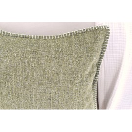 Textured Throw Pillow Covers 18x18 Inch Light Olive Green Set of 2, Trimmed Edging Soft Chenille Cushion Covers, Modern Pillow Cases for Couch Living Room, Decorative Farmhouse Pillows Covers