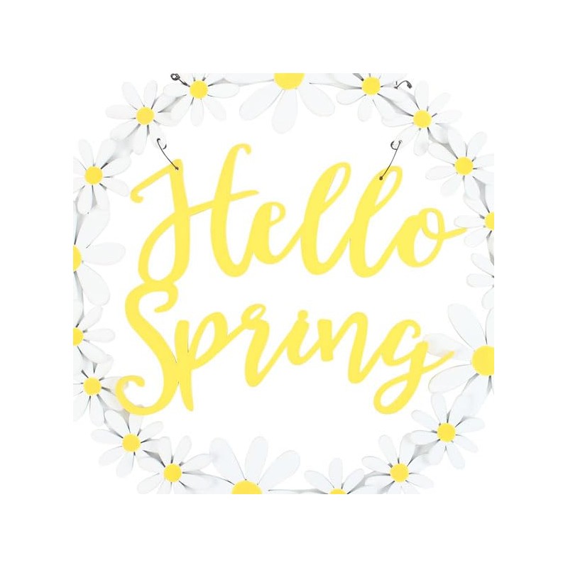 Hello Spring Hanging Daisy Wreath Decoration - Perfect for Welcoming