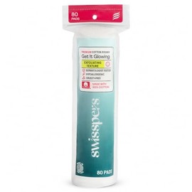 Swisspers Rondas exfoliantes premium, 2 superficies texturizadas elevadas distintas, almohadillas faciales de algodón, bolsa resellable de 80 unidades