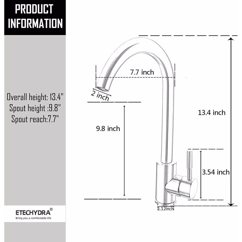 Etechydra One Handle Matte Black Stainless Steel High Arc Kitchen