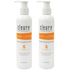 Cleure Body Lotion for Sensitive Skin - Daily Moisturizer with Shea Butter & Vitamin E - Fragrance Free, Gluten Free, Paraben Free (8 oz, Pack of 2)