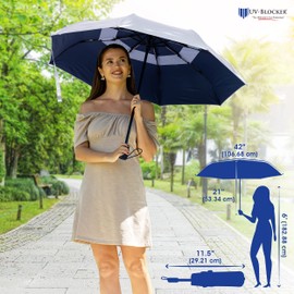 UV-Blocker Sun Umbrella UV Protection Compact - Auto Open/Close - Double Vented Canopy - Windproof Sun Umbrella for Walking - 55+ UPF - 42"