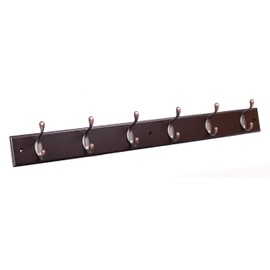 BirdRock Home Hook Coat and Hat Rack - 6 Hooks - 27 Inches - Wall Mount - Decorative Home Storage - Entryway Foyer Hallway Bathroom Bedroom Rail - Oil Rubbed Bronze Hooks - Dark Brown