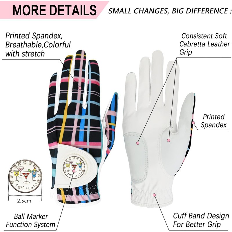 Golf Gloves Women 2 Pack Left Right Hand with Ball