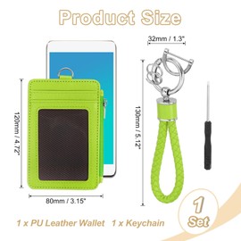 PATIKIL 4.7 x 3.2 x 0.2 Slim PU Leather Card Holder Wallet, 1 Set Small Front Pocket Credit Card Case Zipper Coin Wallets with ID Window & Braided Keychain for Women Men, Green
