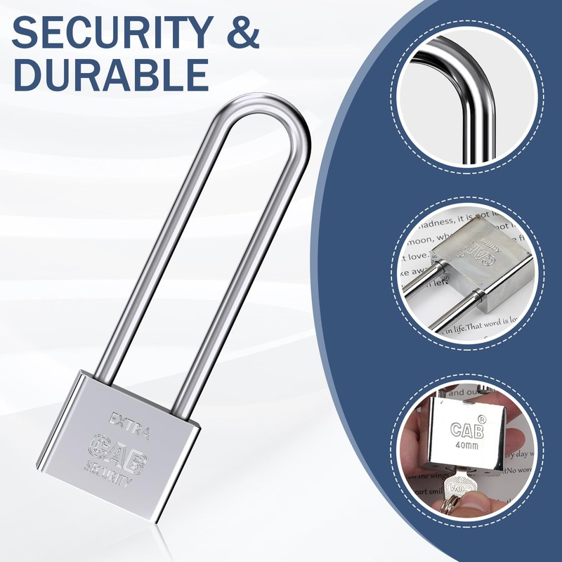 Lengthened Padlock with 3 Keys, 40mm Long Shackle Padlock High