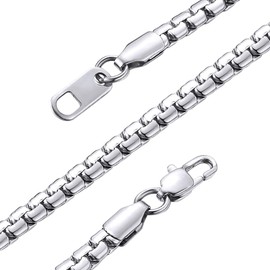 Stainless Steel Box Chain for Men, 4MM Strong Link Chain Necklace Hip Hop Jewelry - 18inches