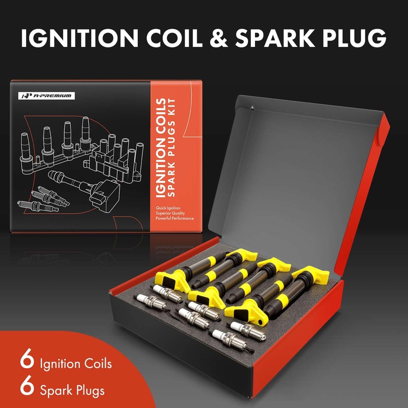 A-Premium Yellow Set of 12 Ignition Coil Pack and Iridium