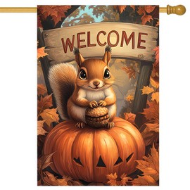 BlissYard Thanksgiving Fall Garden Flag 12x18 Inch Welcome Squirrel Flag Double Sided Outdoor Autumn Yard Banner with Pumpkin Acorn and Leaves for Porch Lawn Patio Seasonal Decor