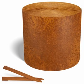 Worth Galvanized Steel Landscape Edging 10" x50' Metal Garden Edging Roll Flexible Bender Border with 16Pcs Stakes for Lawn, Flower Bed Edges, Rust-Colored Painted