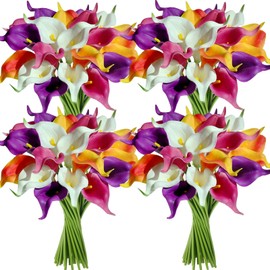 Janinka Calla Lily Artificial Flowers Bulk Calla Lilies Bouquet for Wedding Fake Real Touch Faux Bridal Bouquet Silk Lily Bouquet for Home Party Decoration, 14 Inch (Multicolor,40 Pcs)