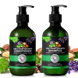 3-in-1 Shampoo and Conditioner Set - 10.56 x 2 fl oz Shampoo and Conditioner Set Made of Black Castor Lavender and Argan Oil for Hair Growth, Sulphate Free, Against Hair Loss for Men and Women (#1)