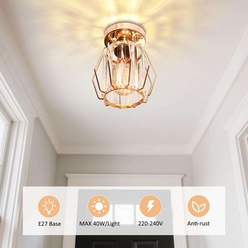 Mlihove Hallway Ceiling Lights Crystal Lighting, Gold Samll Chandelier Modern