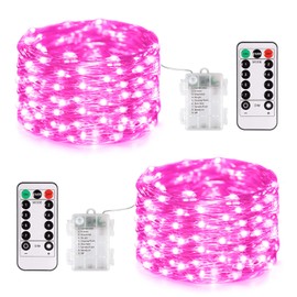 JMEXSUSS 2 Pack Valentine Lights Battery Operated, Total 200 LED 66ft Pink Fairy Lights with Remote, 8 Modes Twinkle String Lights for Bedroom Girly Room Birthday Anniversary Party Christmas Decor