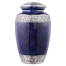 INTAJ Elegant Blue Cloud Urn for Human Ashes - Large 200 Cubic Inches - Durable Aluminum Cremation Urn for Adult Male & Female - Handcrafted Memorial Funeral Burial Urns for Men & Women