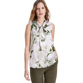TahariASL Women's Printed Bow Blouse (Sand/Loden, Large)