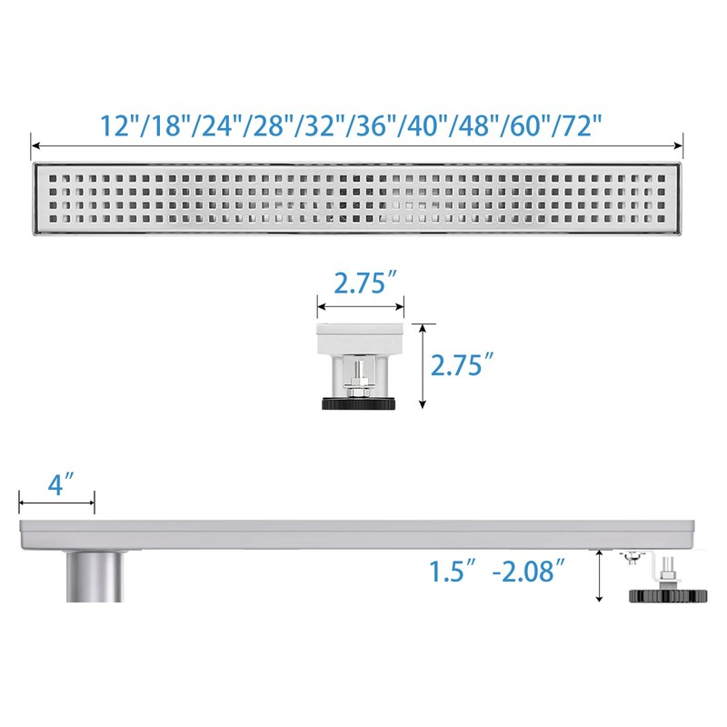 Elefloom Offset Linear Shower Drain, Shower Drain 60 inch with