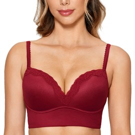 DOBREVA Women's Push Up Bra Wireless Padded No Underwire Back Smoothing Bralettes Sports Bras Cerise 40C