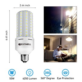 TEXTHELL Led Light Bulb 400W Equivalent 6250 Lumen 5000K E26/E27 Medium Base 50W led Bulb for Outdoor Indoor Lamp Area Garage Warehouse Workshop Street Backyard