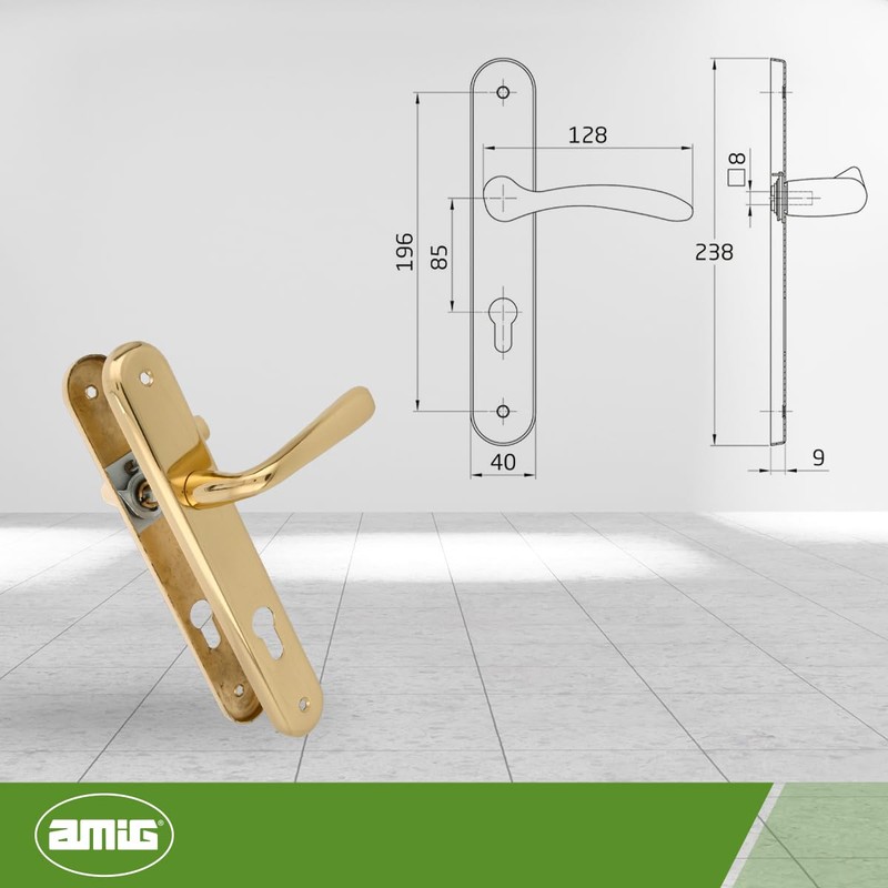 Amig - Brass Door Handle Set - Model 252PB85-250x40mm -