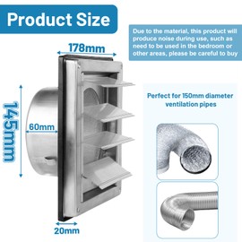 LALAGO Lüftungsgitter 150mm mit Insektenschutzgitter, 304 Edelstahl Rückstauklappe Wetterschutzgitter, Belüftungsgitter Ø150mm für VMC Rohr und Ummantelung