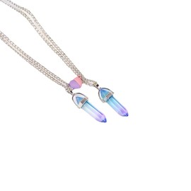 ZNDIJE Magnetic Couple Matching Split Heart Necklace Crystal Mutual Attraction Pendant Best Friends Friendship Jewelry Gift-Pink&Blue&Purple Gradient Color