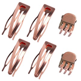 Hann 24 Pieces Double Grip Hair Clips + 2 Claw Hair Clips Metal Snap Hair Clips Hair Barrettes for Hair Making, Salon Supplies (Rose Gold)
