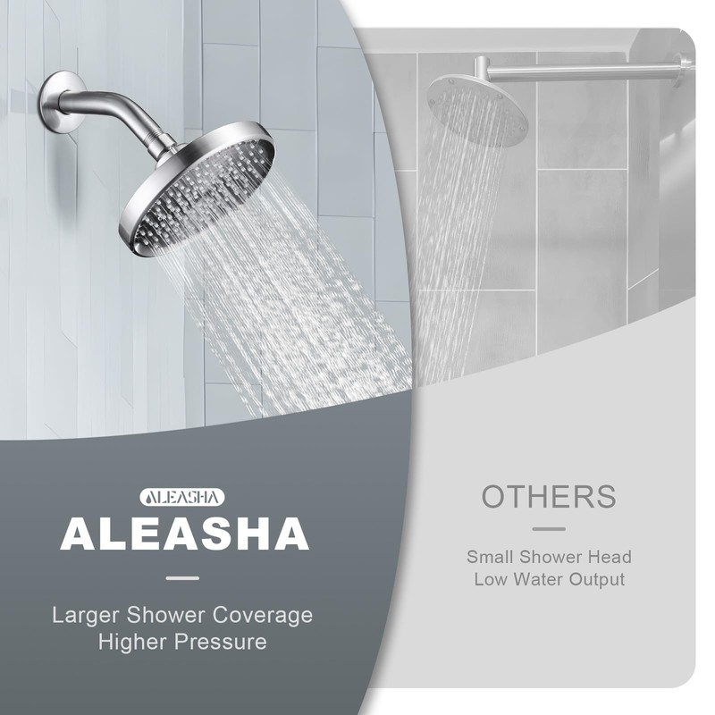 ALEASHA High Pressure Rain Shower Head, 6 Inch 1.8GPM Fixed