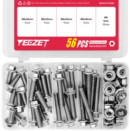 YEEZET Pack of 56 M8 flange bolts and flange nuts assortment kit made of 304 stainless steel