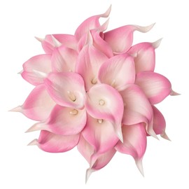 DuHouse 20Pcs Artificial Calla Lily Flower Real Touch Latex Flowers for DIY Wedding Bouquet Party Home Decor (White Pink)