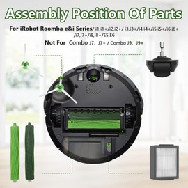Replacement Accessories for iRobot Roomba E, I & J Series i7 i7+ E5 E6 E7 i2 i3 i3+ i4 i4+ i6 i6+ i8 i8+/Plus,1 Set Rubber Brushes, 4 HEPA Filters,6 Side Brushes, 1Caster Wheel ﻿