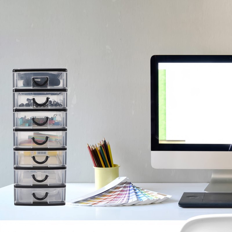 Rempry Mini Plastic Drawers Organizer, 7.1"cx5.1"x13.2" Small Storage Drawers Containers