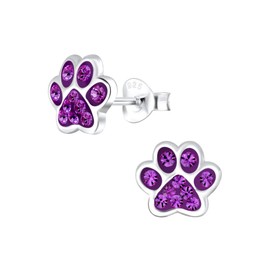 Sterling Silver Amethyst Purple Crystal Paw Stud Earrings - Size: 8mm Cubic Zirconia