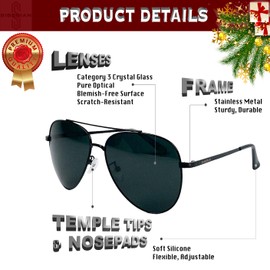 SIBERIAN Original Genuine Glass Pilot Aviator Ultra Clear Clarity Unisex UV Protection Premium Set (BLACK lenses/BLACK frame)