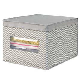 mDesign Fabric Basket with Lid - The Ideal Fabric Storage Box - Creates Order and Storage Space - Versatile Storage Basket - Colour: Taupe / Natural