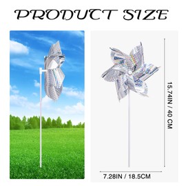 Qualirey 36 Pcs Reflective Pinwheels Bulk Silver Sparkly Pin Wheels for Yard and Garden Decor Bird Deterrent High Reflective Bird Repellent Devices Wind Spinner for Garden Lawn Farm Scare Birds