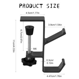 2Pcs Clamp-On Under Desk Headphone Holder Backpack Hook Students' Desk Hook with Adjustable Arm Clamp Women's Bag Handbag and Purse Holder - Suitable for Plate Between 1-5cm / 0.4-1.96” - Black