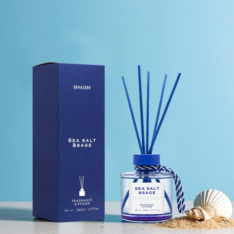 BEHAZEER Sea Salt Reed Diffuser Set, 6.77OZ(200ML) Large Capacity Natural