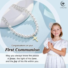 UPROMI First Communion Gifts for Girls, First 1st Holy Communion Gifts for Girls Catholic Communion Cross Necklace for Girls