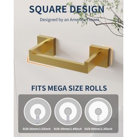 BATHDANCE Toilet Paper Holder Wall Mount, Square Stainless Steel Rustproof Double Post Pivoting Tissue Roll Holder for Bathroom, Commercial Toilet Paper Dispenser (Brushed Gold)