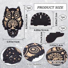 CREATCABIN Crystal Display Shelf Wooden Crystal Wall Shelves Owl Tree of Life Wall Decor Floating Holder Storage Shelf Hanging Altar Witchy Stuff for Stones Essential Oil Spiritual Gift Black 8x6Inch