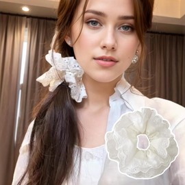 3 Pieces Lace Large Scrunchies,Red Plaid Double Layer Embroidery Fluffy Large Scrunchies,Black and White Lace Hollow Hair Scrunchie,for Various Occasions in Daily Life